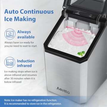 Aeitto Nugget Ice Maker Countertop, 55lbs/Day, Rapid Ice Release in 5 Mins, Large Capacity Chewable Ice Maker, Self-Cleaning with Stainless Steel Housing Ice Machine for Home Office and Party, Black