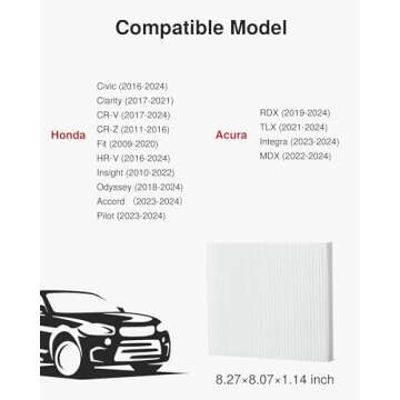 Puroma Cabin Air Filter Replacement for CP182, CF11182, Honda Civic, Clarity, CR-V, CR-Z, HR-V, Fit, Insight, Odyssey, Acura MDX, RDX, TLX, INTEGRA