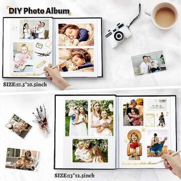 Artfeel Photo Album Self Adhesive Scrapbook,Large Photo Book for 4x6,5x7,8x10 Pictures,DIY Album for Baby Wedding Family Travel Birthday,with Metallic Pen and Scraper