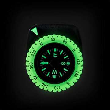 Marathon Military Grade Clip-On Wrist Compass | Glow in The Dark Luminous Bezel | SERE Survival Evasion Resistance Escape | Northern Hemisphere Version