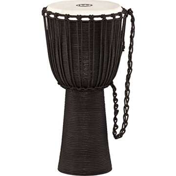 Meinl Percussion Djembe Hand Drum Circle Instrument, Carved Mahogany Headliner Series — NOT Made in China — African Mali Weave Ropes, 2-Year Warranty, Black River, Large (HDJ3-L)