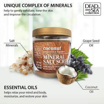 Dead Sea Collection Coconut Salt Body Scrub - Large 23.28 OZ - with Pure Oils and Dead Sea Minerals