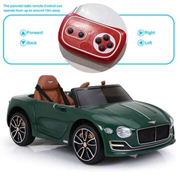 SEHOMY Kids Ride on car with Remote Control 12V, Bentley Style Electric Car Kids Battery Powered Motorized Vehicles with Seat, 2 Speed, LED Lights, MP3, Music, Horn, TF Card, USB Port, Green