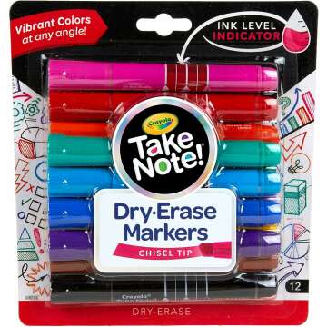 Crayola Take Note Dry Erase Markers (12ct) - Essential Whiteboard Markers for Classes