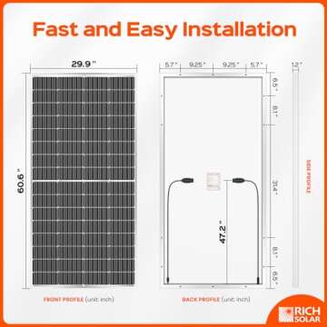 RICH SOLAR 250 Watt 12 Volt 16BB Cell Monocrystalline Solar Panel High Efficiency Solar Module for RV Trailer Camper Marine Off Grid