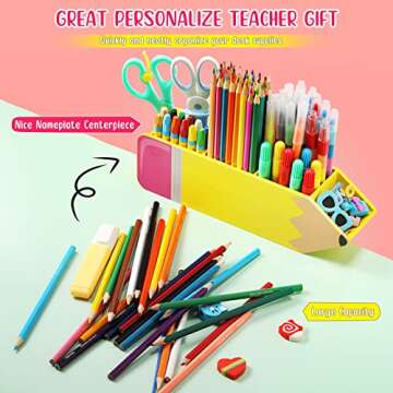 Containlol Christmas Teacher Appreciation Gifts Teacher Name DIY Pencil Holder Pencil Shape Pencil Organizer Teacher Birthday Supplies for Women Men Desk Sign School Office Decor