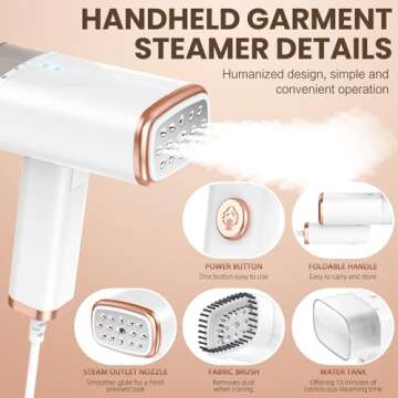 Portable Handheld Steam Garment Steamer Foldable: Effortless Wrinkle Clothes Steam Iron Removal 20-Second Fast Heat-up, 1200W, 120ml Water Tank for Home & Travel (120V Only, Not for Europe)