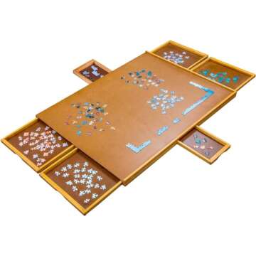 Jumbl 1500-Piece Puzzle Board | 27” x 35” Jigsaw Puzzle Table | 6 Removable Magnetic Sorting Drawers | Smooth Plateau Fiberboard Work Surface & Hardwood Construction | for Games & Puzzles