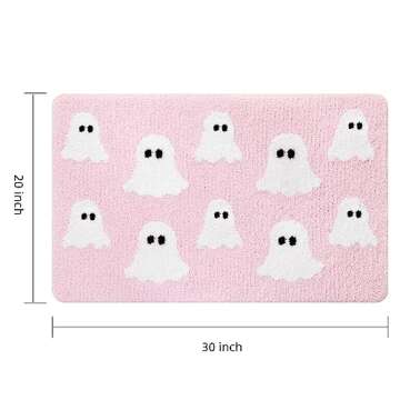 TRUEDAYS Halloween Spooky Ghosts Bath Mat Cute Home Decor Pink Bathroom Rugs for Bathroom Non Slip, Spooky Shower Rug for Bathroom, Bedroom, Living Home