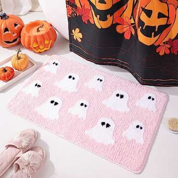 TRUEDAYS Halloween Spooky Ghosts Bath Mat Cute Home Decor Pink Bathroom Rugs for Bathroom Non Slip, Spooky Shower Rug for Bathroom, Bedroom, Living Home