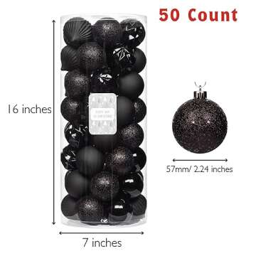 Every Day is Christmas Ornaments, Shatterproof Christmas Tree Ornament Set, Christmas Balls Decoration 50 Count (2.24"/57mm, New Black)