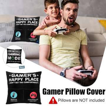 Gamer Gifts for Men Boyfriend Teenage Boy Birthday Christmas Gifts Box- Easter Basket Stuff Game Room Decor Gaming Gift for Man Him Video Game Lover (Gamer Tumbler+Pillow Cover+Socks+Stainless Sign)