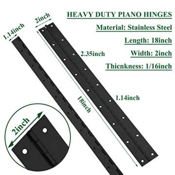 2Pack Heavy Duty Piano Hinge, 2" Open Width x 18" Continuous & Piano Hinges, 0.06” Thick Stainless Steel Piano Hinge with Holes, Black Stainless Furniture Hinges for Cabinet Door Cases Woodworking