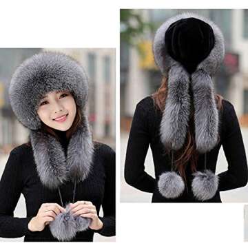 EBEYUKI Women Ladies Girls Cossack Russian Style Faux Fur Hat Winter Warm Cap Ushanka Hat Winter Russian Thermal Fluffy Furry Ear Warmer Motorcycle Skiing Cap Costume Gift Black, Medium