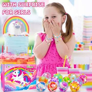 Unicorn Bath Bombs for Girls Kids with Toys Surprise Jewelry Inside Gift for Girls 3-8 Years Old