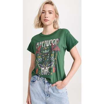 DAYDREAMER Women's Fleetwood Mac Butterflies Reverse Tee, Stormy Green, XS