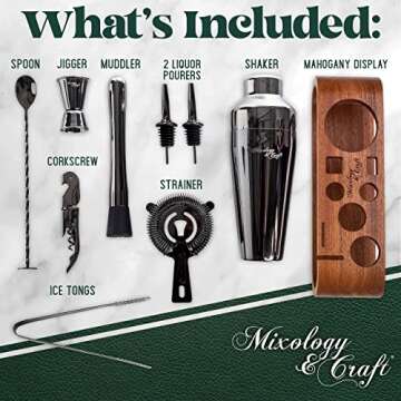 Mixology Bartender Kit: 10-Piece Bar Tool Set with Mahogany Stand | Perfect Home Bartending Kit and Martini Cocktail Shaker Set For a Perfect Drink Mixing Experience | Housewarming Gift (Gun-Metal)