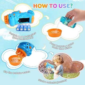 VATOS Bubble Machine 4 Packs Bubble Gun for Kids, Automatic Bubble Maker with Light & Bubble Solution, Colorful Bubble Toy for Boys Girls Adults Summer Outdoor Indoor Birthday Wedding Party Gifts