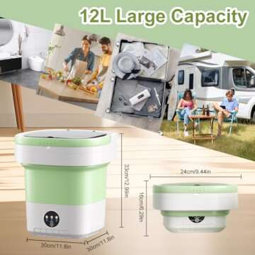 Portable Washing Machine, 12L Upgraded Large Capacity Foldable Mini Washer, Deep Cleaning for Underwear, Baby Clothes, and Small Clothes, Suitable for Apartm