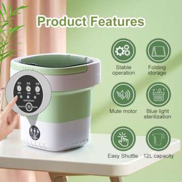 Portable Washing Machine, 12L Upgraded Large Capacity Foldable Mini Washer, Deep Cleaning for Underwear, Baby Clothes, and Small Clothes, Suitable for Apartm