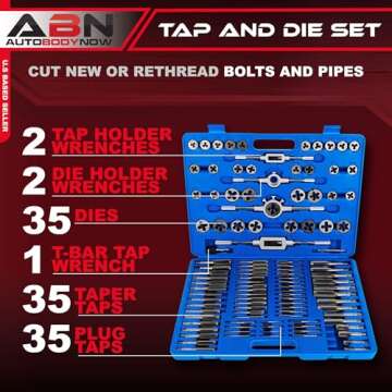 ABN Large Tap and Die Set Standard - 110 Piece Bolt and Pipe SAE Tap Sets for Threading