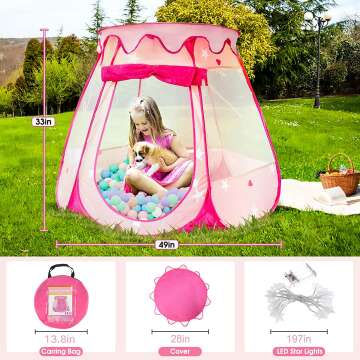 Princess Play Tent with Star Lights for Kids