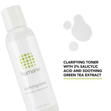 Humane Clarifying Toner for Face - 2% BHA Liquid Salicylic Acid - Pore Minimizer and Face Exfoliator - Gentle for All Skin Types - Removes Excess Oil, Dead Skin Cells, and Grime - 4 Ounce