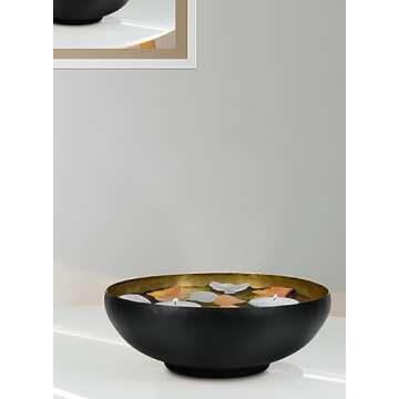 Serene Spaces Living Dual-Tone Black & Gold Aluminum Bowl with Brass Look, Elegant Décor for Fruit Display, Centerpiece, Modern Accent for Home & Events