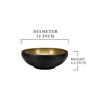 Serene Spaces Living Dual-Tone Black & Gold Aluminum Bowl with Brass Look, Elegant Décor for Fruit Display, Centerpiece, Modern Accent for Home & Events