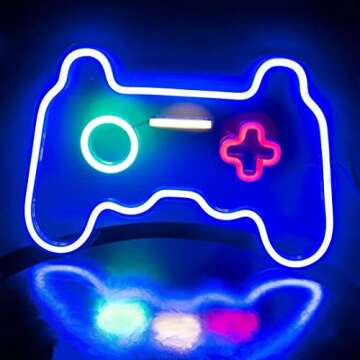 Neon Signs for Bedroom Wall Decor, Gaming Neon Lights for Game Room Decor, Game Controller USB Powered Switch LED Light Up Sign Cool Gamer Wall Decoration Gifts for Teen Boy Christmas gift, Man Cave