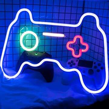 Neon Signs for Bedroom Wall Decor, Gaming Neon Lights for Game Room Decor, Game Controller USB Powered Switch LED Light Up Sign Cool Gamer Wall Decoration Gifts for Teen Boy Christmas gift, Man Cave