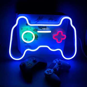 Neon Signs for Bedroom Wall Decor, Gaming Neon Lights for Game Room Decor, Game Controller USB Powered Switch LED Light Up Sign Cool Gamer Wall Decoration Gifts for Teen Boy Christmas gift, Man Cave