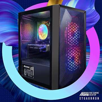 STGAubron Prebuilt Gaming PC Desktop, AMD Radeon RX 550 4G GDDR5, Intel Core I5 3.3Ghz up to 3.7Ghz, 16G Ram, 512G SSD, WiFi, BT 5.0, RGB Fan x 3, RGB Mouse Pad, Windows 10 Home