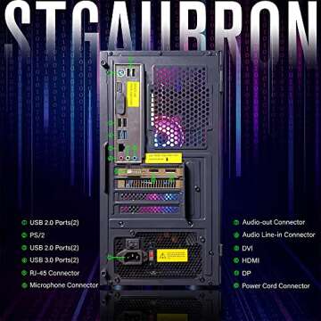 STGAubron Prebuilt Gaming PC Desktop, AMD Radeon RX 550 4G GDDR5, Intel Core I5 3.3Ghz up to 3.7Ghz, 16G Ram, 512G SSD, WiFi, BT 5.0, RGB Fan x 3, RGB Mouse Pad, Windows 10 Home