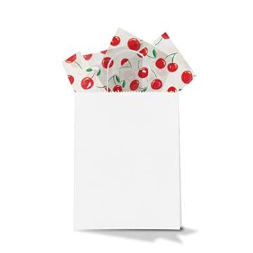 Cherries Printed Tissue Paper - Tissue Paper for Gift Bags - Gift Bag Wrapping Paper - Gift Wrapping Paper - Spring Tissue Paper | 24 Sheets 20" x 30"