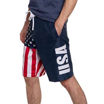 Calhoun Men's Americana USA Flag Fourth of July Swim Board Shorts (USA, Large)