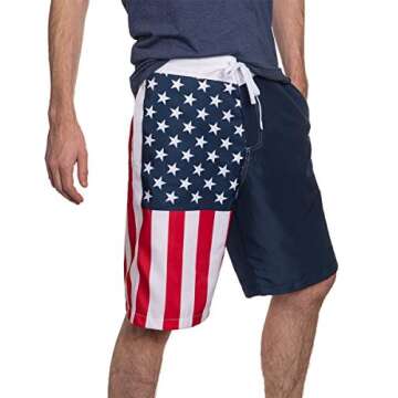 Calhoun Men's Americana USA Flag Fourth of July Swim Board Shorts (USA, Large)