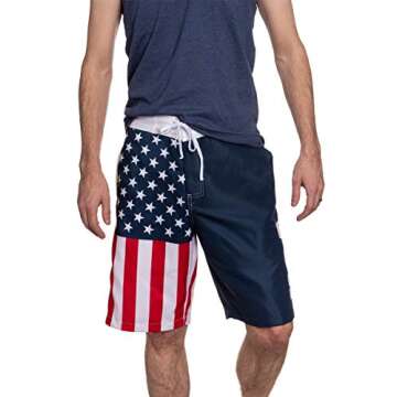 Calhoun Men's Americana USA Flag Fourth of July Swim Board Shorts (USA, Large)