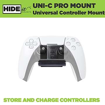 HIDEit Mounts Uni-C Pro Black Rubber Dipped Steel Wall Mount for PlayStation Controller, Gaming Accessory Compatible with PlayStation 5 Controllers and PlayStation 4 Controllers