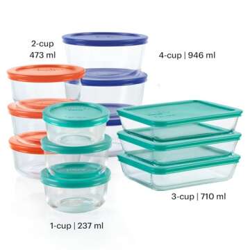 Pyrex Simply Store 12-Pack Mixed Sized Glass Food Storage Set, Round & Rectangular Containers With Lids, BPA-Free, Dishwasher & Microwave Safe