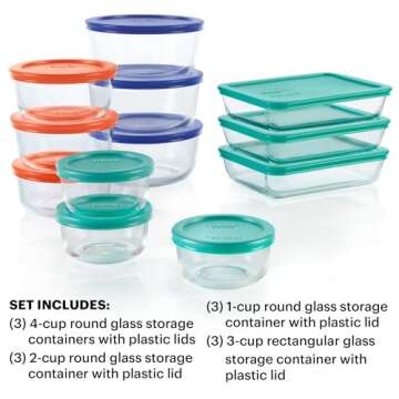 Pyrex Simply Store 12-Pack Mixed Sized Glass Food Storage Set, Round & Rectangular Containers With Lids, BPA-Free, Dishwasher & Microwave Safe