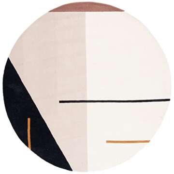 SAFAVIEH Fifth Avenue Collection Area Rug - 6' Round, Ivory & Black, Handmade Mid-Century Modern Abstract New Zealand Wool, Ideal for High Traffic Areas in Living Room, Bedroom (FTV110A)