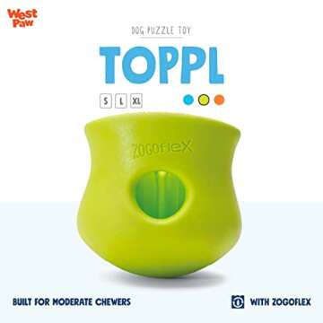 WEST PAW Zogoflex Toppl Interactive Treat Dispensing Dog Puzzle Play Toy, 100% Guaranteed Tough, It Floats!, Made in USA, Large, Granny Smith