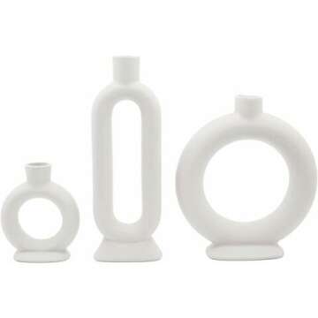 Koyal Wholesale Ceramic Abstract Taper Candle Holders for Candlesticks, Set of 3 - Matte White