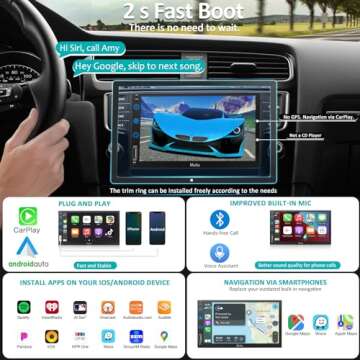 7" Carplay Screen for Car, Voice-Control Double Din Car Stereo, Bluetooth 5.3 Touchscreen Car Audio Receiver for Android Auto, for Apple Carplay, Car Player with Backup Cam/Mirror Link, USB/AM/FM