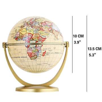 Annova Mini Antique Globe 4-inch / 10 cm - Swivels in All Directions Educational, Decorative, Unique, Small World, Desktop, Vintage (Mini Globe 4")