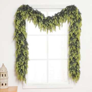 Waydress Christmas Cedar Garland, Artificial Green Cedar Leaves Garland, Faux Lush, Soft, Durable Cedar Garland for Home Fireplace Indoor Outdoor Holiday Mantle Party Decoration(1 Pcs,9ft)