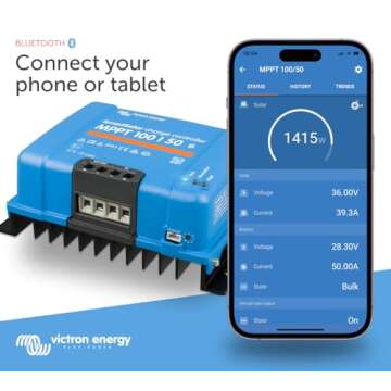 Victron Energy SmartSolar MPPT Solar Charge Controller (Bluetooth) - Charge Controllers for Solar Panels - 100V, 50 amp, 12/24-Volt