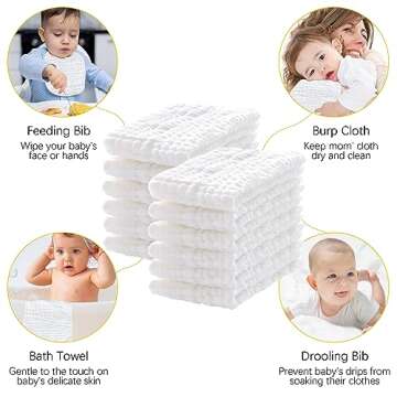 Lovely Care 24 Pack Muslin Burp Cloths 100% Cotton Muslin Cloths Large 20''x10'' Extra Soft and Absorbent Baby Burping Cloth - White