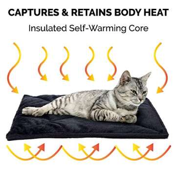 Furhaven ThermaNAP Self-Warming Cat Bed for Indoor Cats & Small Dogs, Washable & Reflects Body Heat - Quilted Faux Fur Reflective Bed Mat - Black, Small